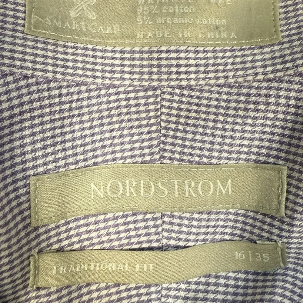 Nordstrom Traditional Fit Mens Dress Shirt Purple Gingham Long Sleeve Size 16 35